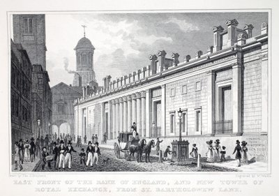 East Front of the Bank of England og New Tower of the Royal Exchange fra St Bartholomew Bank, fra 